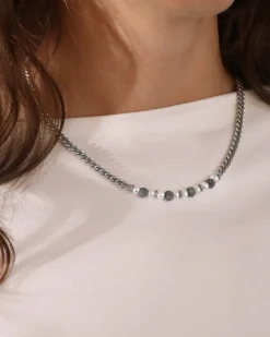 COLLANA GRUMETTA PARTHENOPE IN ARGENTO CON PERLE E SFERE PUNTINATE