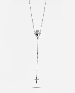 COLLANA ROSARIO CUORE EX-VOTO E CROCE GOTICA