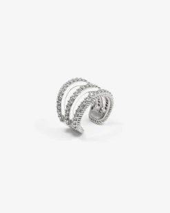 EAR CUFF TRIPLE TIE IN ARGENTO CON BRILLANTI