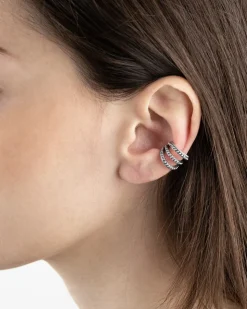 EAR CUFF TRIPLE TIE PUNTINATO IN ARGENTO