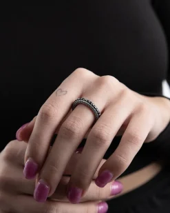 FEDINA PUNTINATA IN ARGENTO BLACK WIND CON BRILLANTI NERI