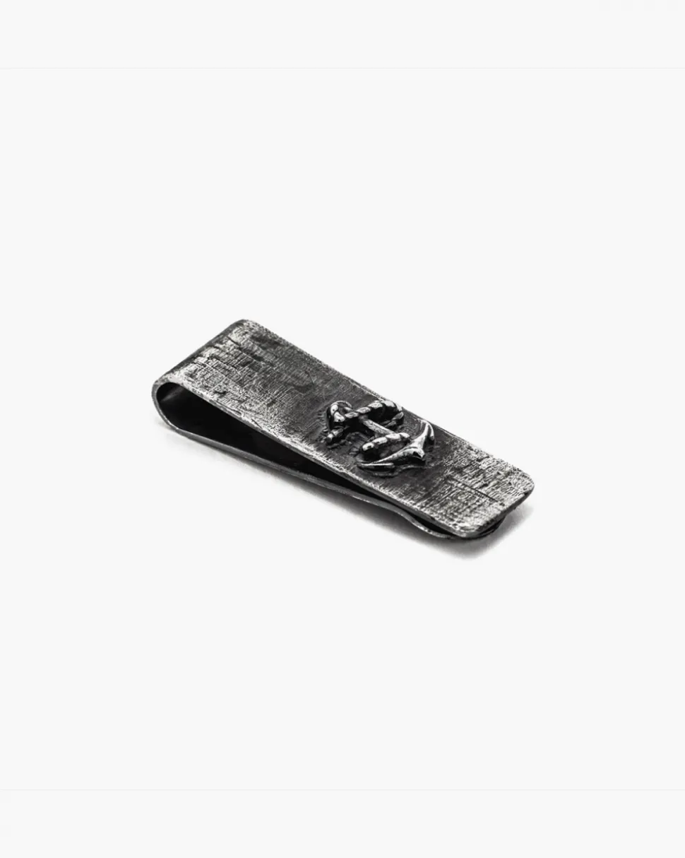 FERMASOLDI IN ARGENTO ANTICATO ANCORA E CORDA