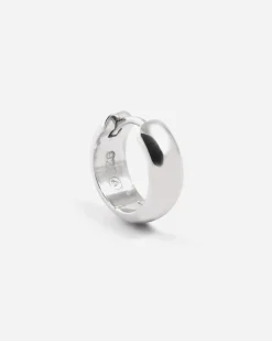 ORECCHINO A CERCHIO BOMBATO MINI IN ARGENTO RODIATO