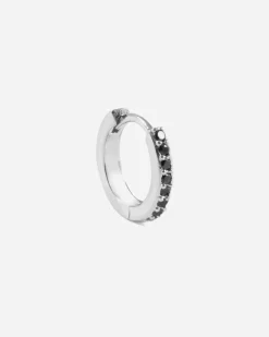 ORECCHINO A CERCHIO CON BRILLANTI NERO IN ARGENTO RODIATO