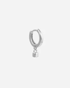 ORECCHINO A CERCHIO CON CUBO MINI PENDENTE IN ARGENTO RODIATO