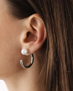 ORECCHINO A CERCHIO PIERCING IN ARGENTO CON PERLA