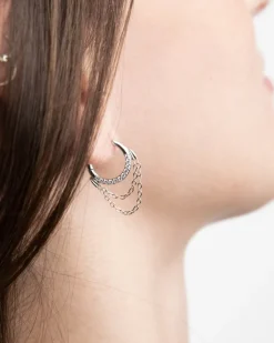 ORECCHINO A CERCHIO SHINY WAVES CON CATENE PENDENTI E BRILLANTI