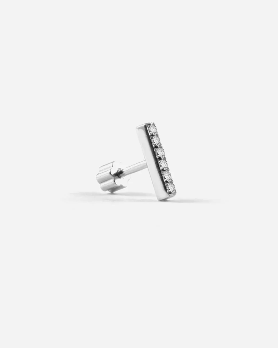 ORECCHINO A LOBO PIERCING BARRETTA CON BRILLANTI IN ARGENTO