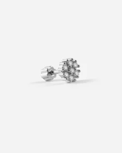 ORECCHINO A LOBO PIERCING FIORE CON BRILLANTI IN ARGENTO