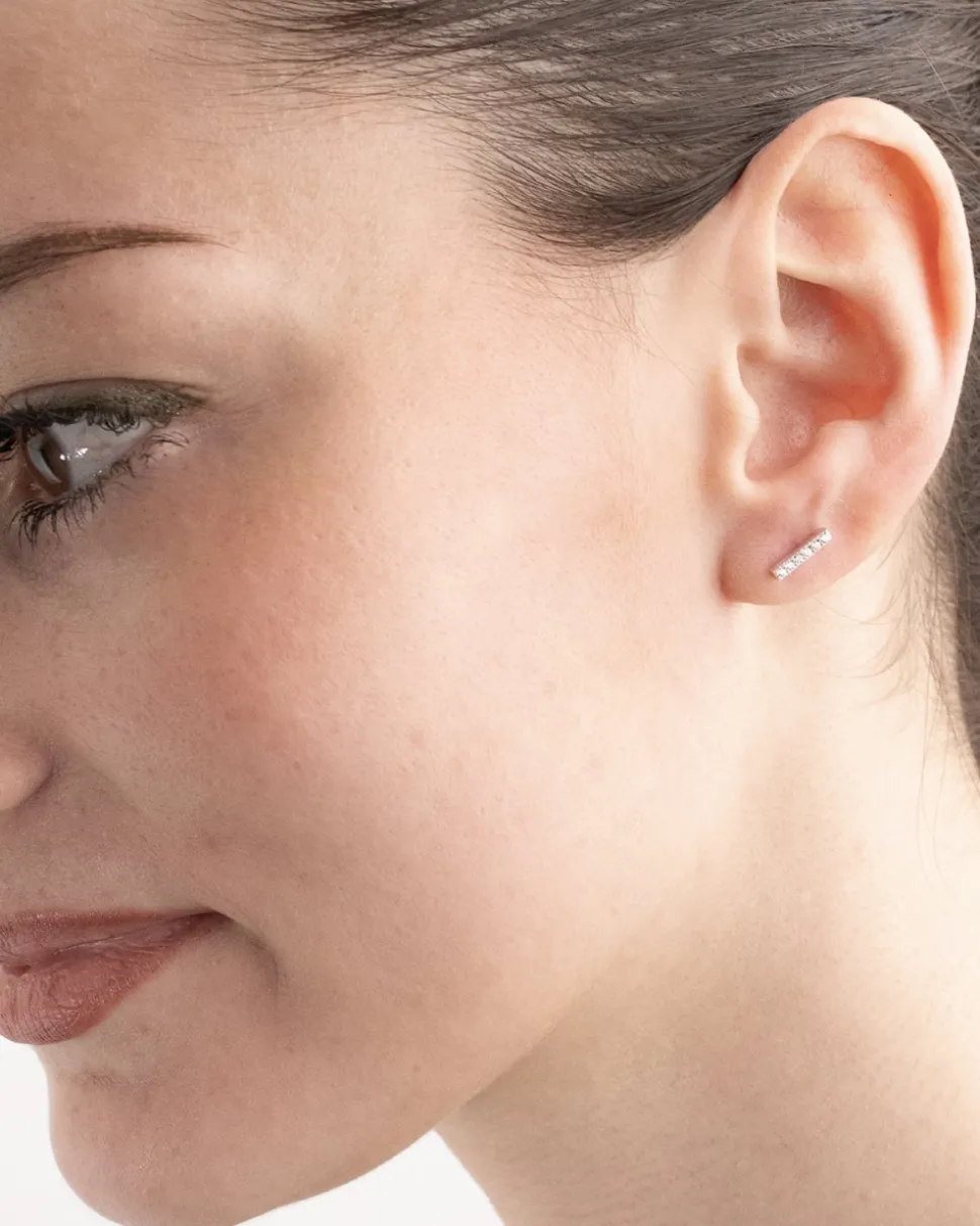 ORECCHINO A LOBO PIERCING BARRETTA CON BRILLANTI IN ARGENTO