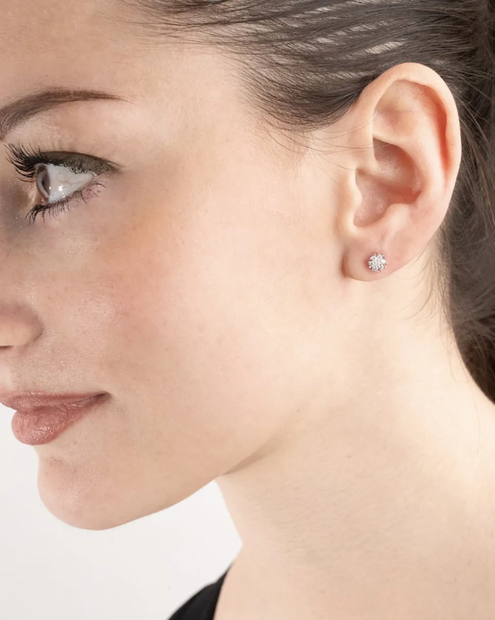 ORECCHINO A LOBO PIERCING FIORE CON BRILLANTI IN ARGENTO