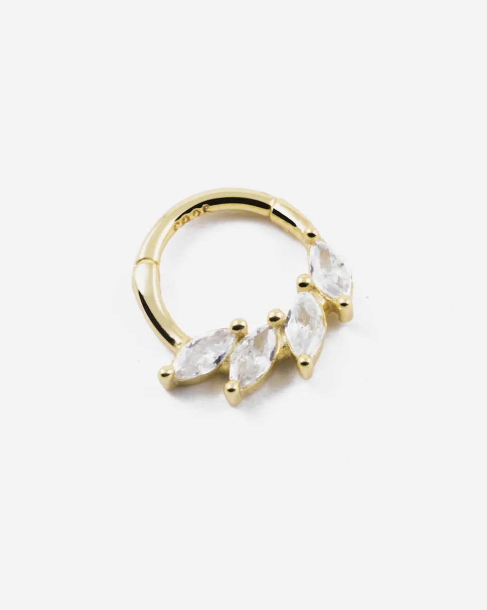 ORECCHINO CERCHIO GOLDEN FAN SEPTUM PLACCATO ORO CON PIETRE