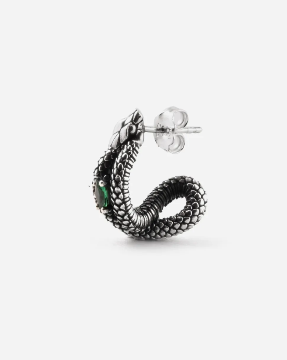 ORECCHINO CERCHIO SERPENTE POISONED IN ARGENTO CON PIETRA VERDE