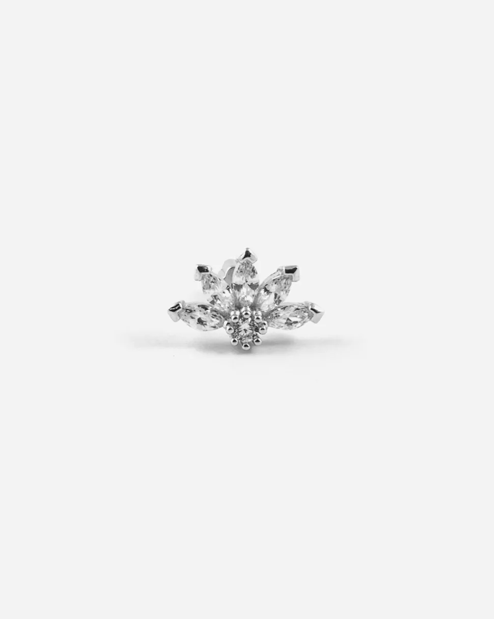 ORECCHINO PIERCING FIORE NAVETTE CON BRILLANTI IN ARGENTO RODIATO