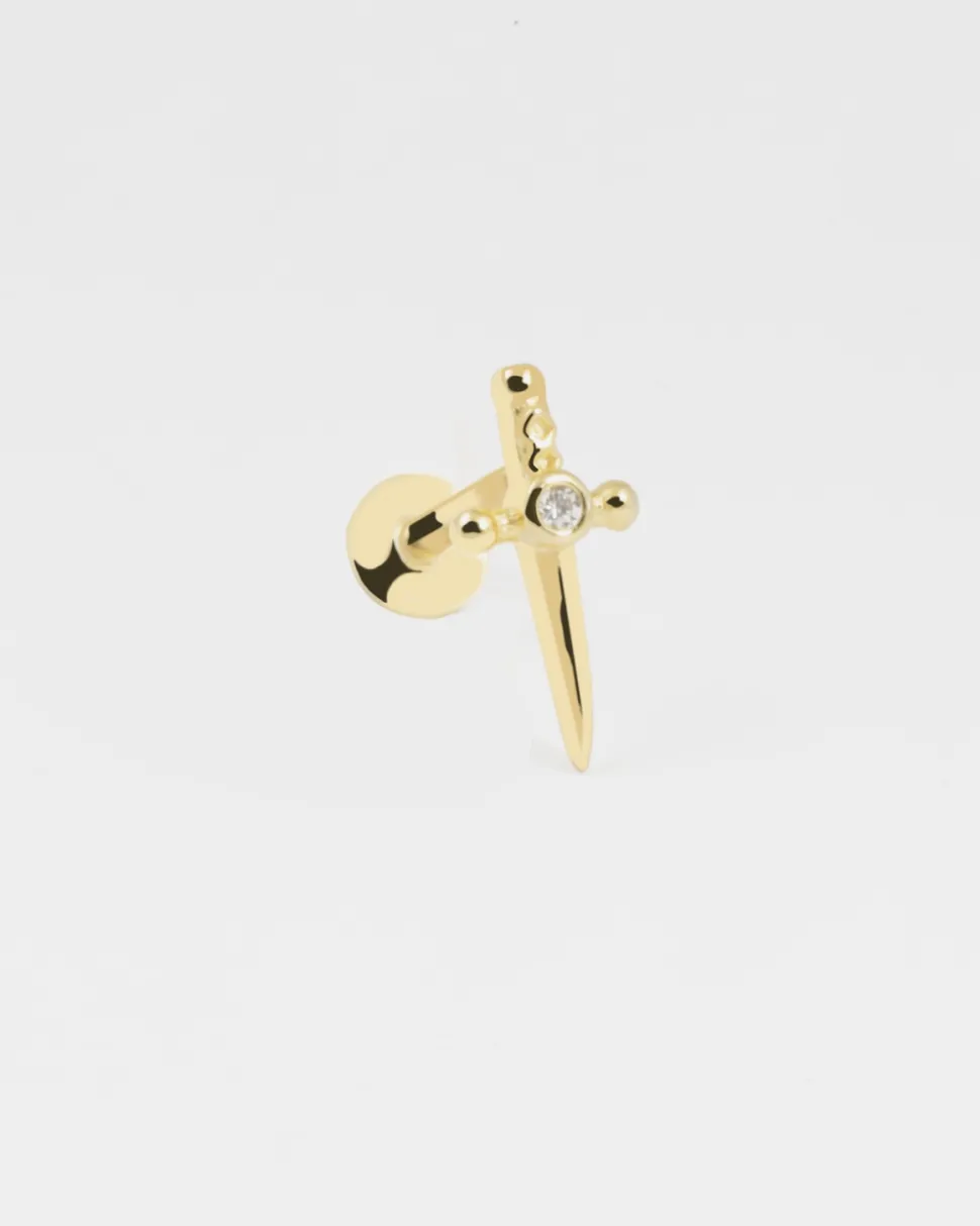 ORECCHINO PIERCING GOLDEN DAGGER PLACCATO ORO CON BRILLANTE