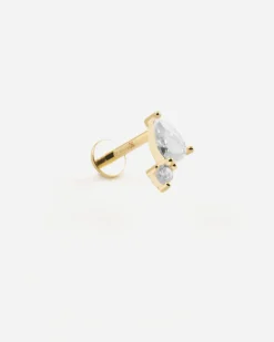 ORECCHINO PIERCING SOLITARIO GOLDEN SHINY DROP PLACCATO ORO