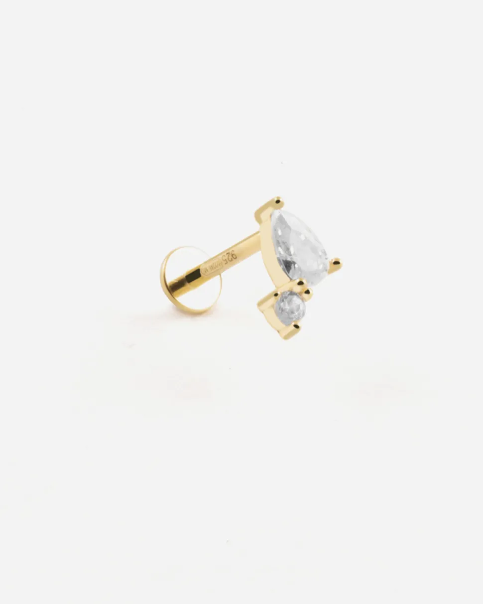ORECCHINO PIERCING SOLITARIO GOLDEN SHINY DROP PLACCATO ORO