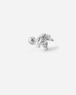 ORECCHINO PIERCING TRE NAVETTE CON BRILLANTI IN ARGENTO RODIATO