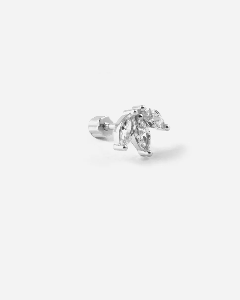 ORECCHINO PIERCING TRE NAVETTE CON BRILLANTI IN ARGENTO RODIATO