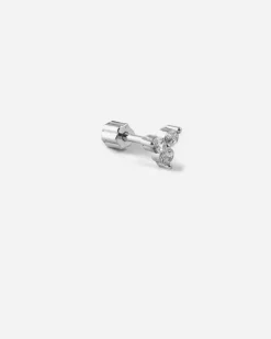 ORECCHINO PIERCING TRIFOGLIO CON BRILLANTI IN ARGENTO RODIATO